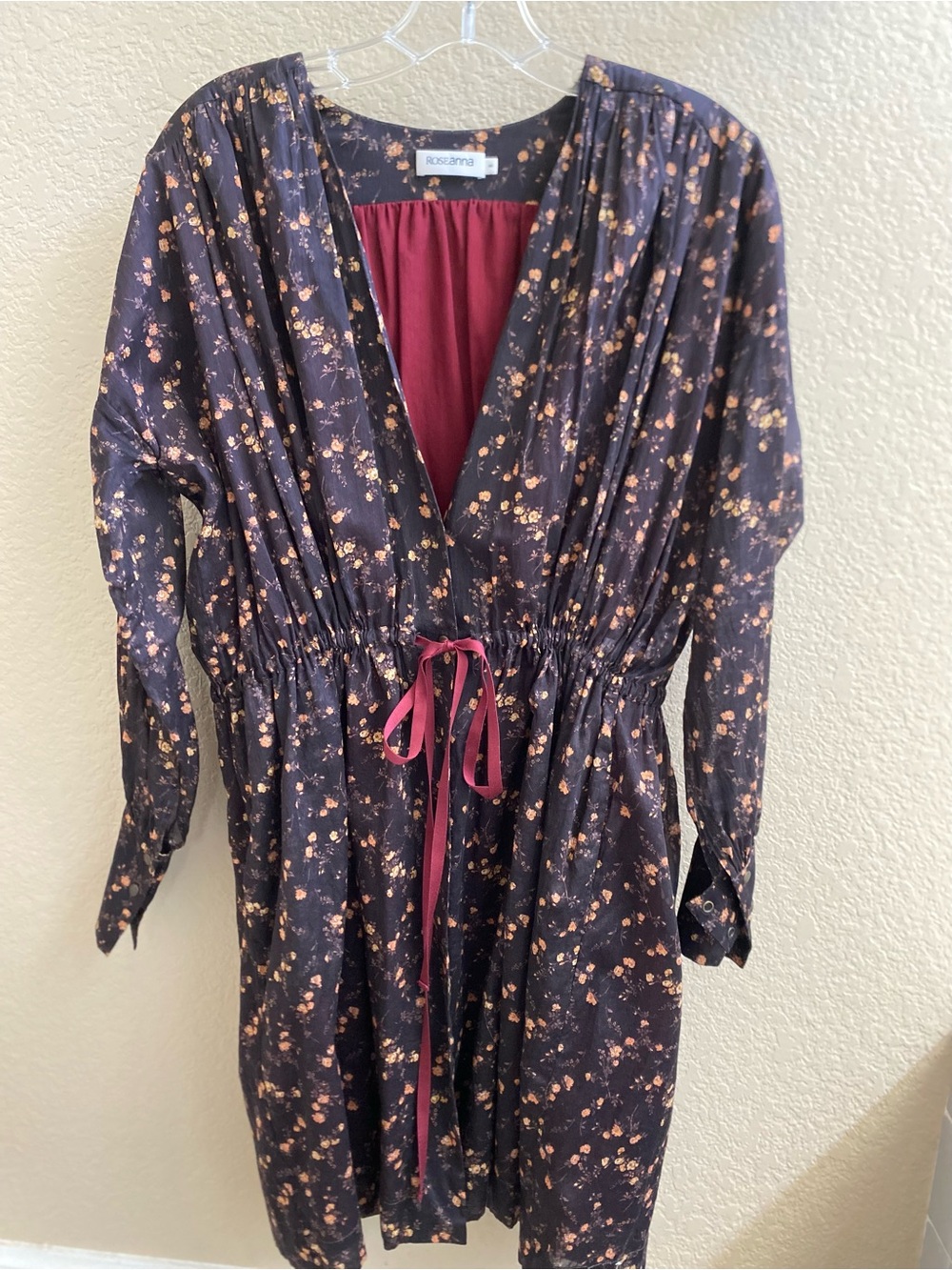 Roseanna Black Floral Drawstring Waist dress size S